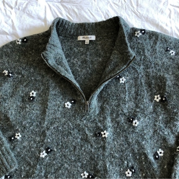 Madewell Embroidered Enfield Half Zip Wool Sweater - Picture 3 of 11